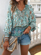 Women's V-Neck Blouse with Long Sleeves