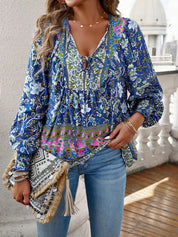 Women's V-Neck Blouse with Long Sleeves