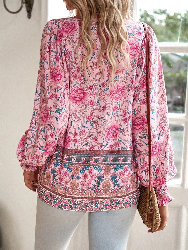 Women's V-Neck Blouse with Long Sleeves