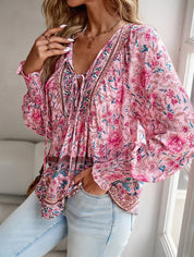 Women's V-Neck Blouse with Long Sleeves