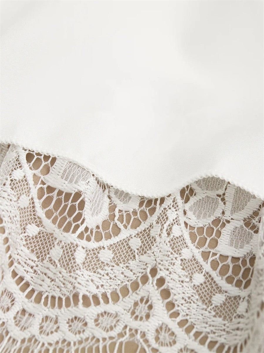 Women's Boho Dress with Round Neck and Lace Details