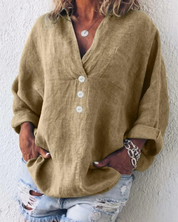 Women's V-Neck Long Sleeve Button Down Shirt