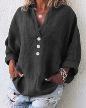 Women's V-Neck Long Sleeve Button Down Shirt