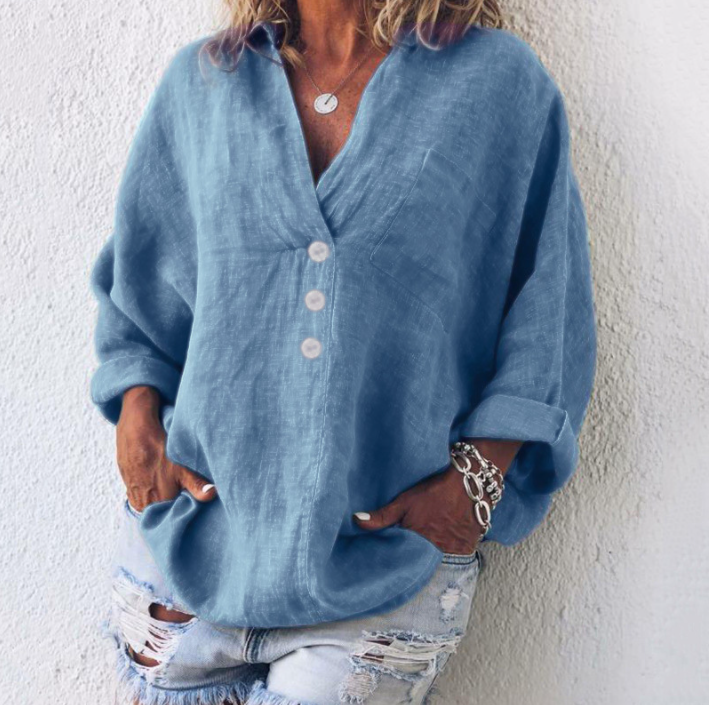 Women's V-Neck Long Sleeve Button Down Shirt
