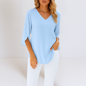 Women's Casual V-Neck Top with Three-Quarter Sleeves