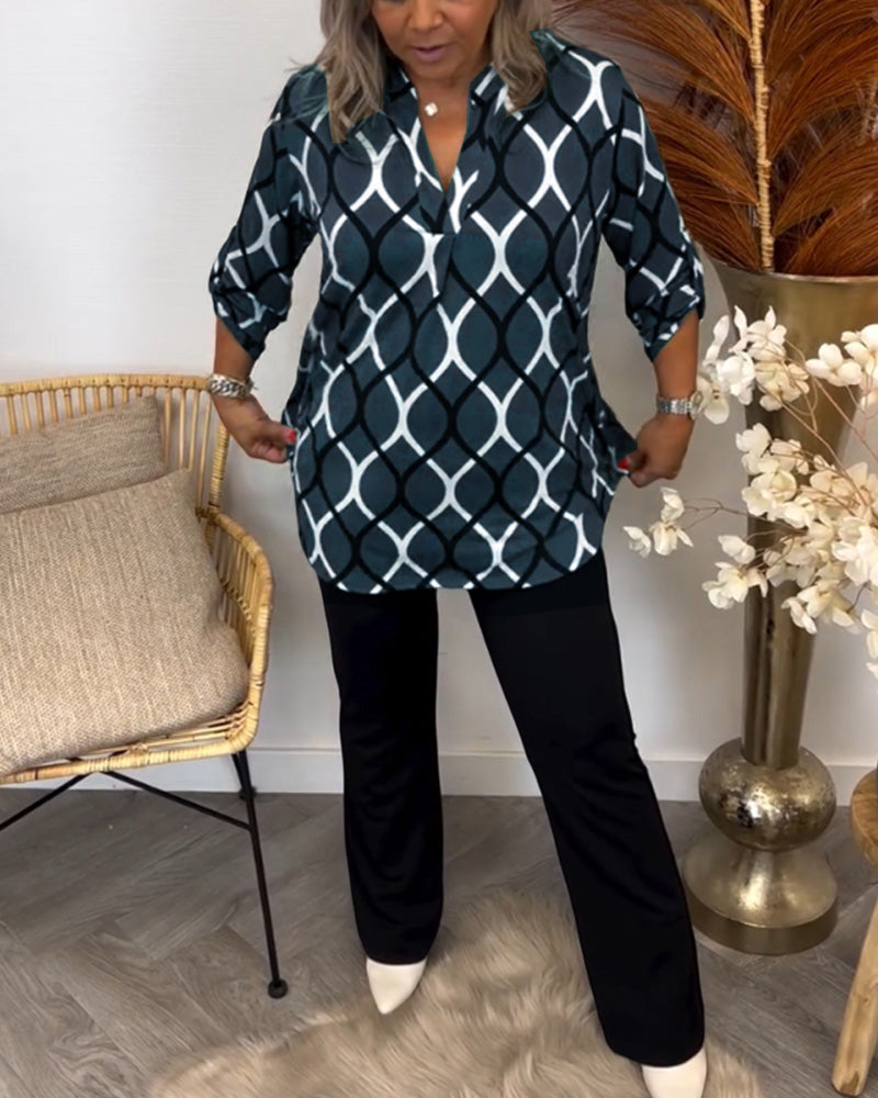 Women's Casual Blouse with V-Neck and Sleeves