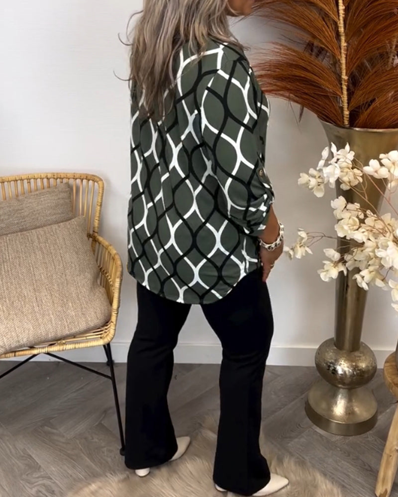 Women's Casual Blouse with V-Neck and Sleeves