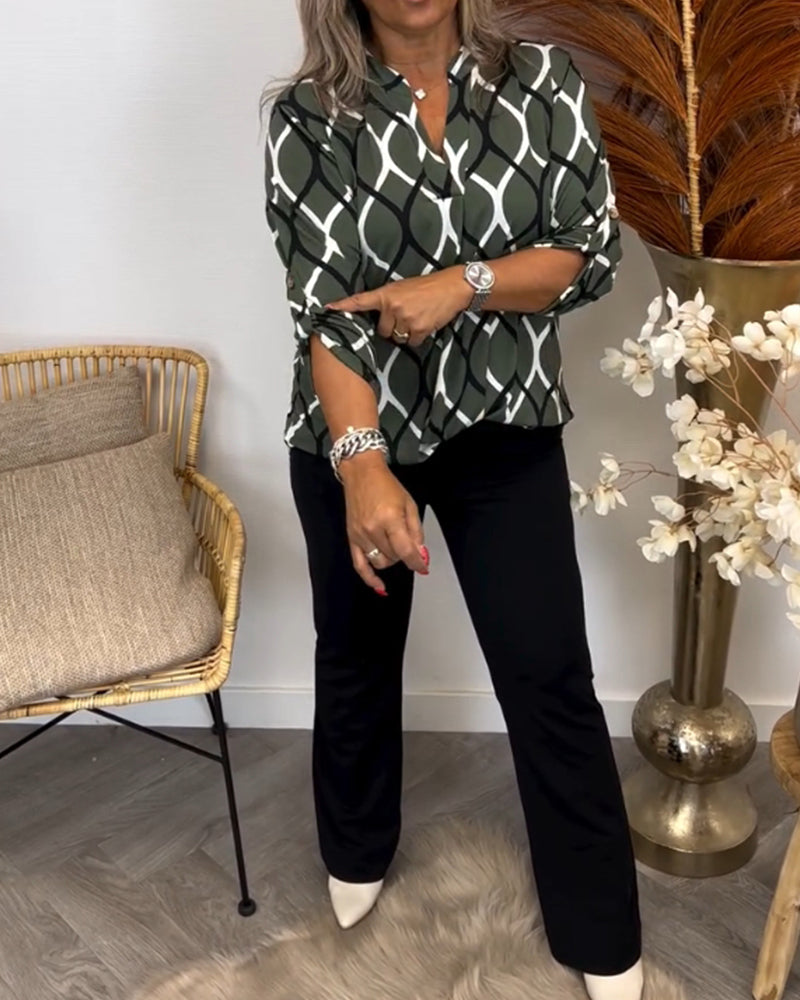 Women's Casual Blouse with V-Neck and Sleeves
