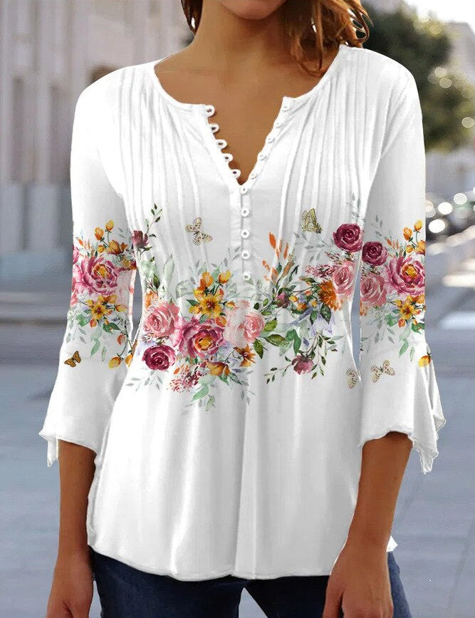 Frauen_Freizeit_Button_Down_Blumenbluse_mit_V_Ausschnitt_und_Dreiviertelarmeln__9.jpg