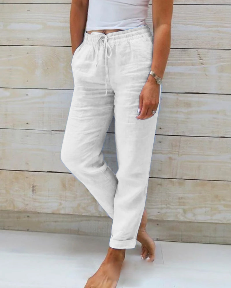 Women's Casual Outfit with Sleeveless Top and Drawstring Waistband