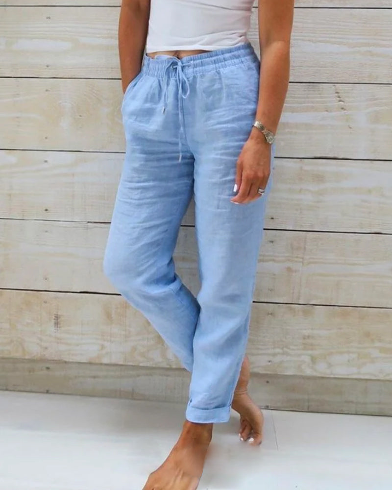 Women's Casual Outfit with Sleeveless Top and Drawstring Waistband