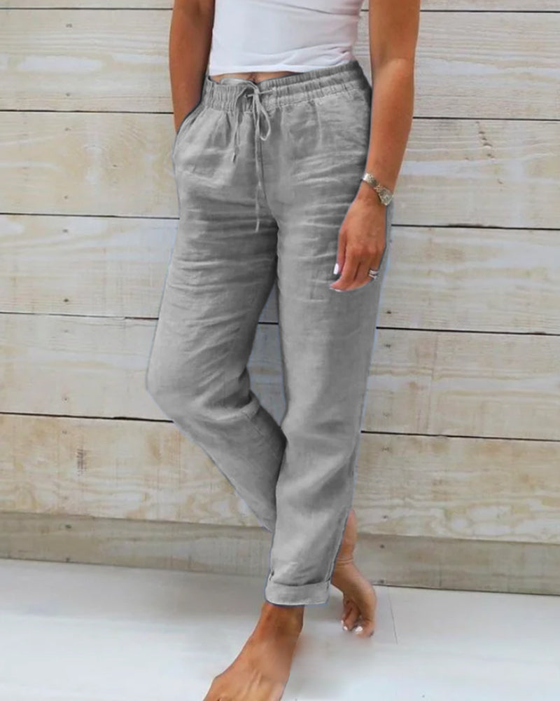 Women's Casual Outfit with Sleeveless Top and Drawstring Waistband