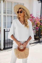 Women's Casual V-Neck Top with Short Sleeves