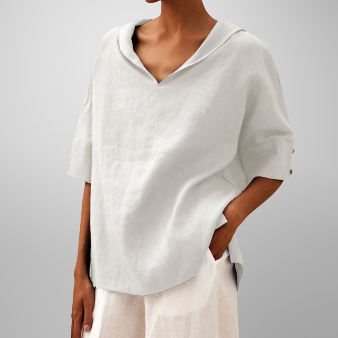 Women's Casual V-Neck Top with Short Sleeves