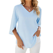Women's Casual V-Neck Top with Short Sleeves