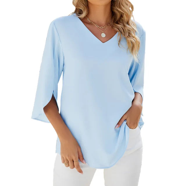 Women's Casual V-Neck Top with Short Sleeves