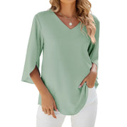 Women's Casual V-Neck Top with Short Sleeves