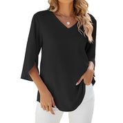 Women's Casual V-Neck Top with Short Sleeves