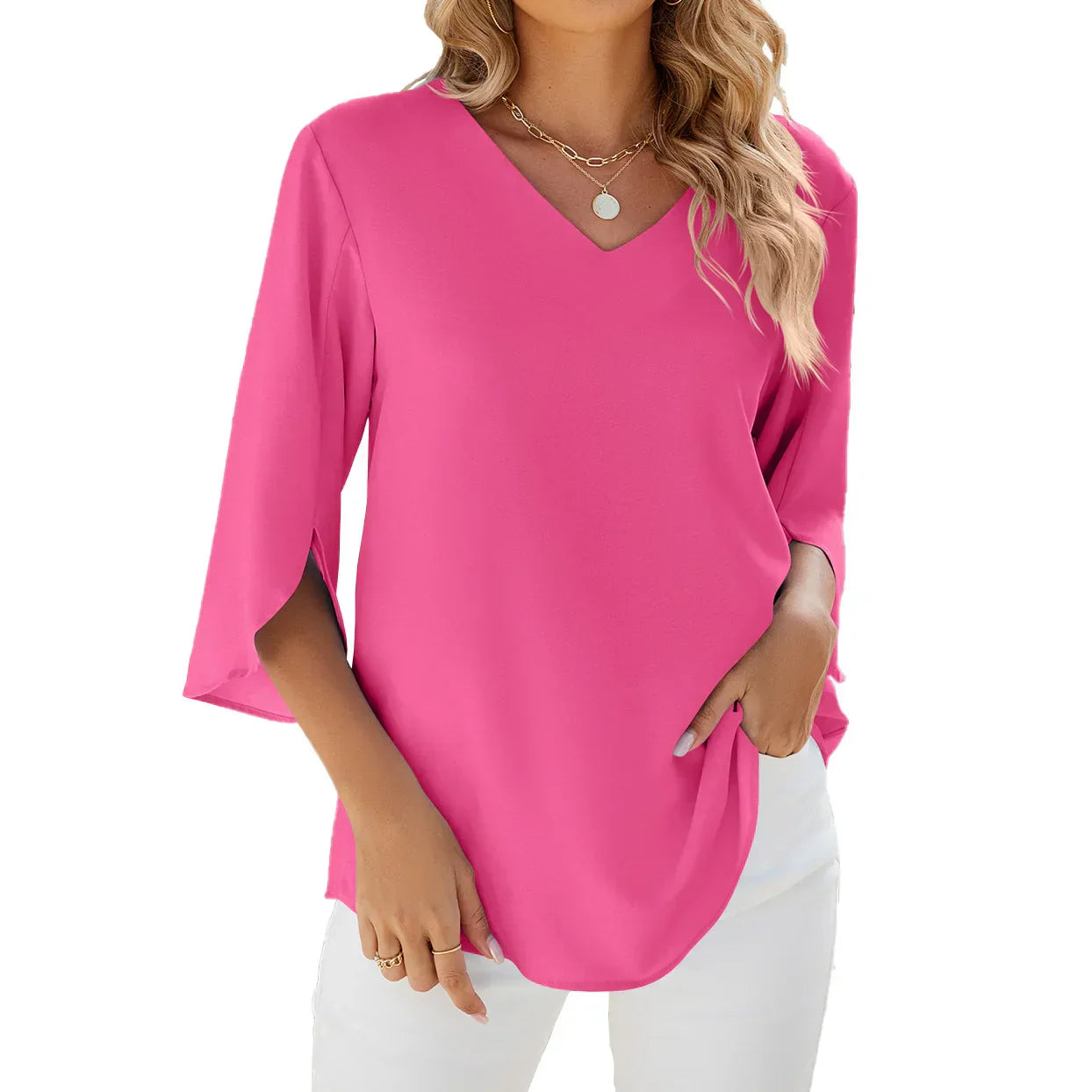 Women's Casual V-Neck Top with Short Sleeves