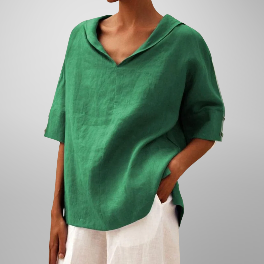 Women's Casual V-Neck Top with Short Sleeves