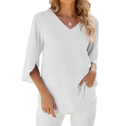 Women's Casual V-Neck Top with Short Sleeves