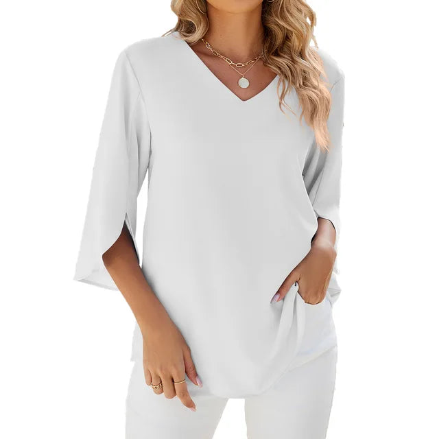 Women's Casual V-Neck Top with Short Sleeves