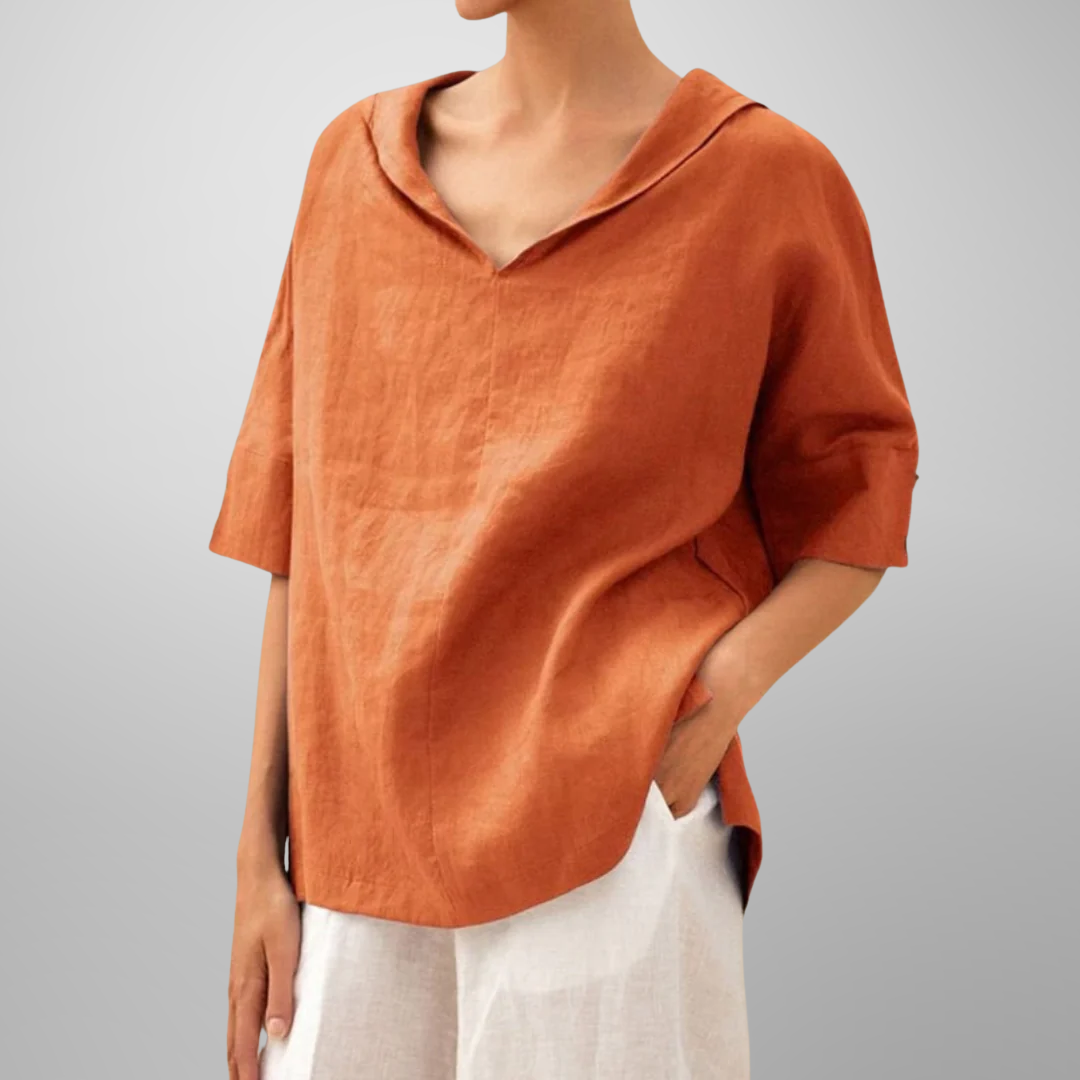 Women's Casual V-Neck Top with Short Sleeves