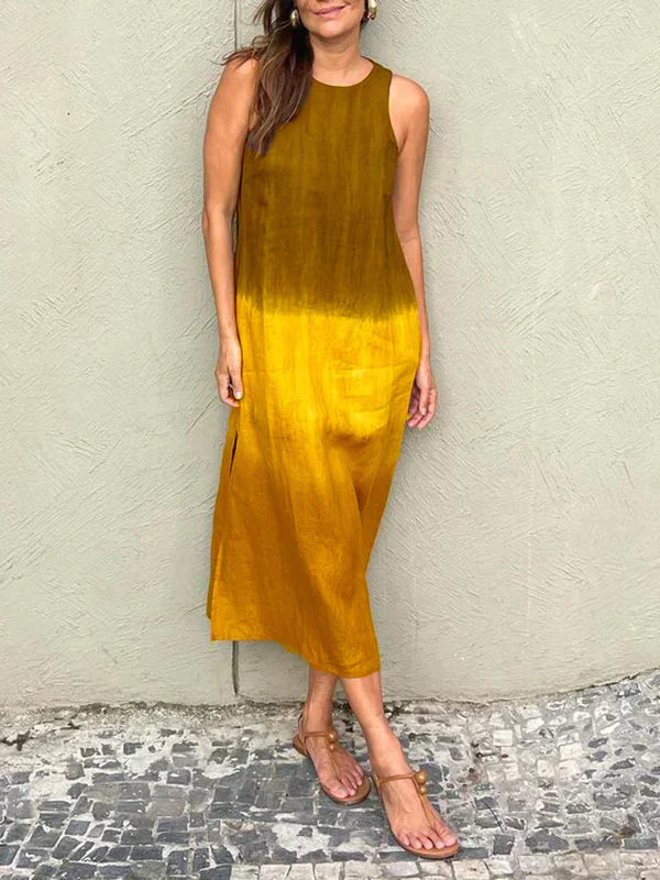 Women's Casual Top Dress with Ombre Design and Sleeveless Cut