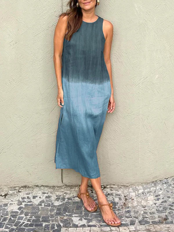 Women's Casual Top Dress with Ombre Design and Sleeveless Cut
