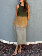 Women's Casual Top Dress with Ombre Design and Sleeveless Cut