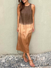 Women's Casual Top Dress with Ombre Design and Sleeveless Cut
