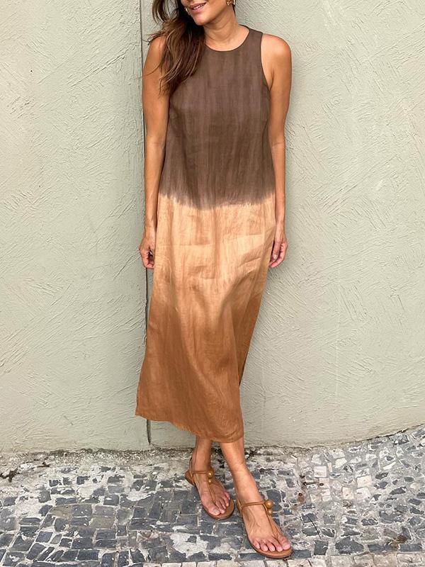 Women's Casual Top Dress with Ombre Design and Sleeveless Cut