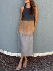 Women's Casual Top Dress with Ombre Design and Sleeveless Cut