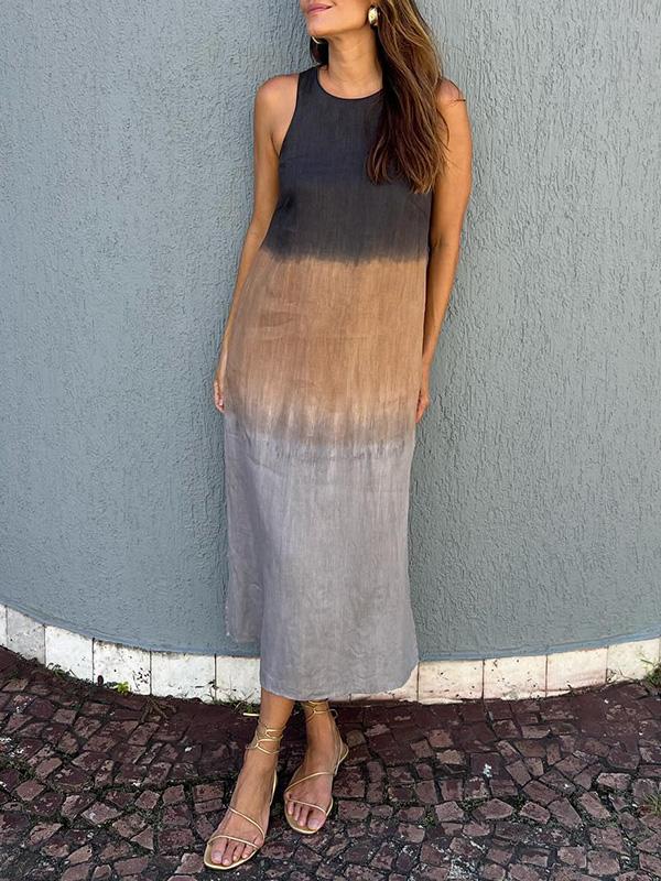 Women's Casual Top Dress with Ombre Design and Sleeveless Cut