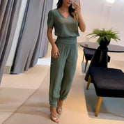 Women's Leisure Two-Piece Set with V-Neck