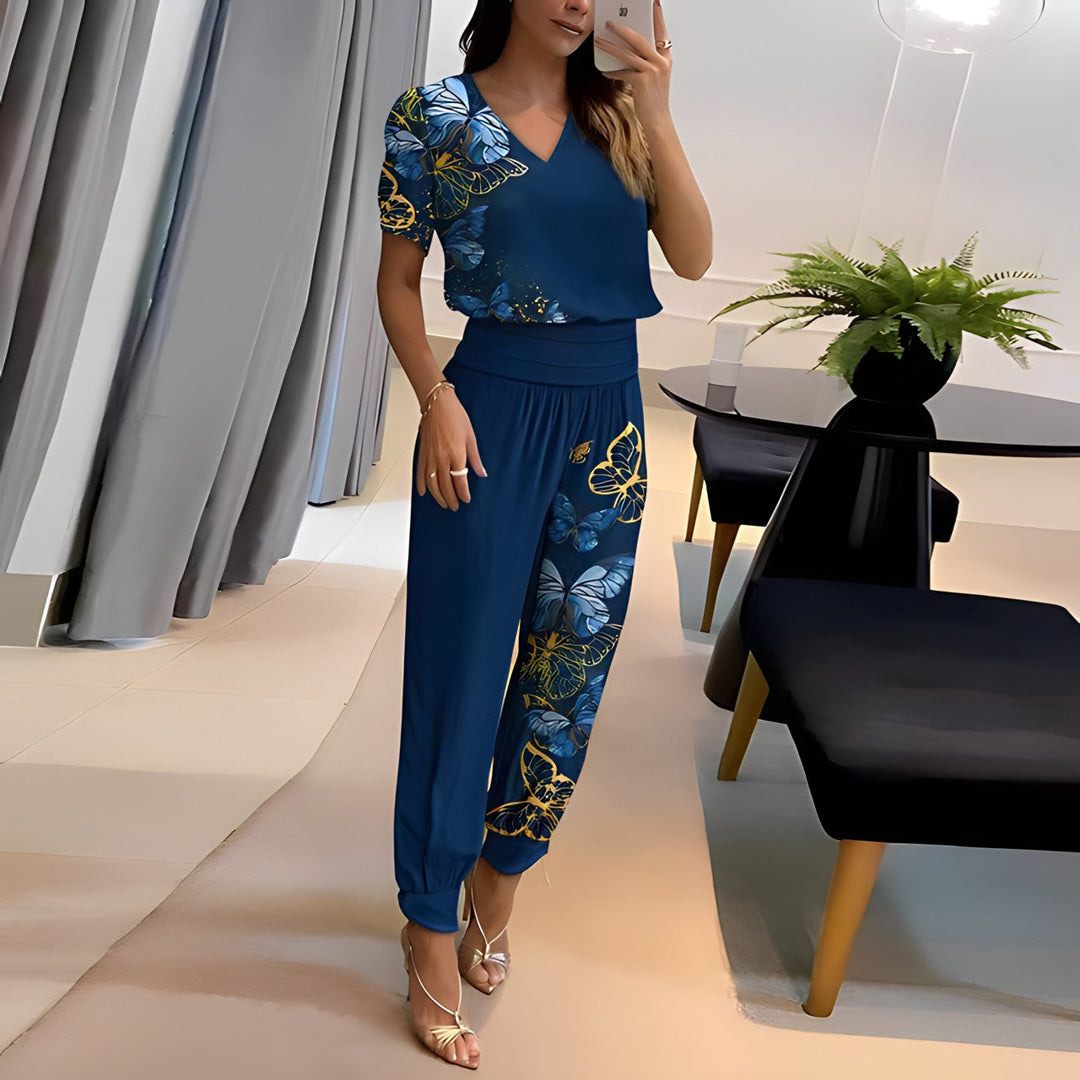 Women's Leisure Two-Piece Set with V-Neck