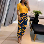 Women's Leisure Two-Piece Set with V-Neck