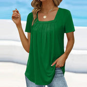 Women's casual blouse with square neckline and pleated front