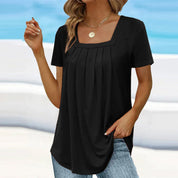 Women's casual blouse with square neckline and pleated front