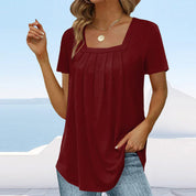 Women's casual blouse with square neckline and pleated front