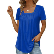 Women's casual blouse with square neckline and pleated front