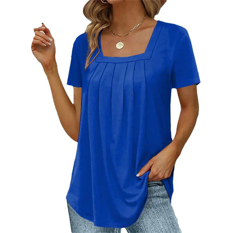 Women's casual blouse with square neckline and pleated front