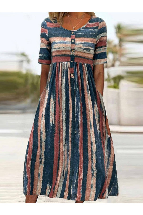 Women's Casual Dress with Button Front and Pleated Design
