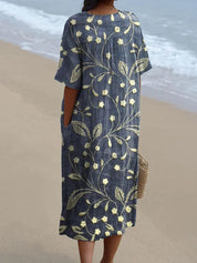 Women's Casual Dress with V-Neck and Floral Embroidery