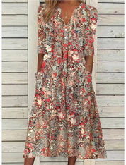 Women's Casual V-Neck Dress with Sleeves