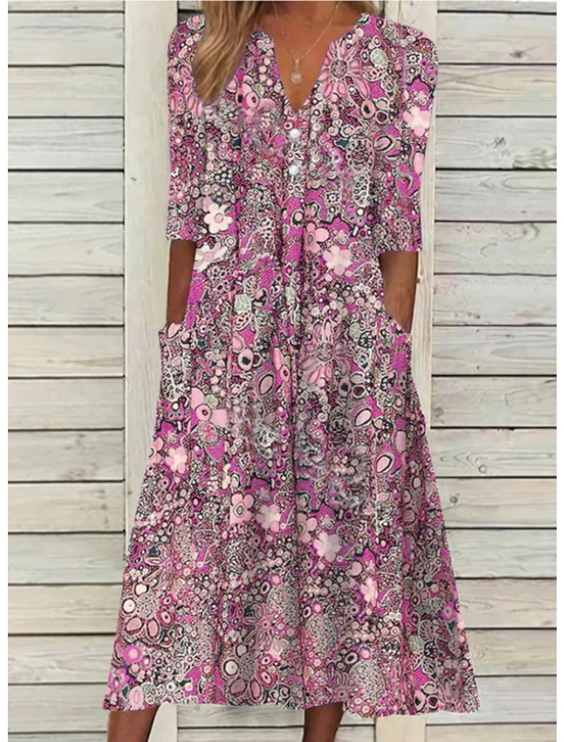 Women's Casual V-Neck Dress with Sleeves