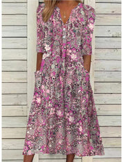 Women's Casual V-Neck Dress with Sleeves