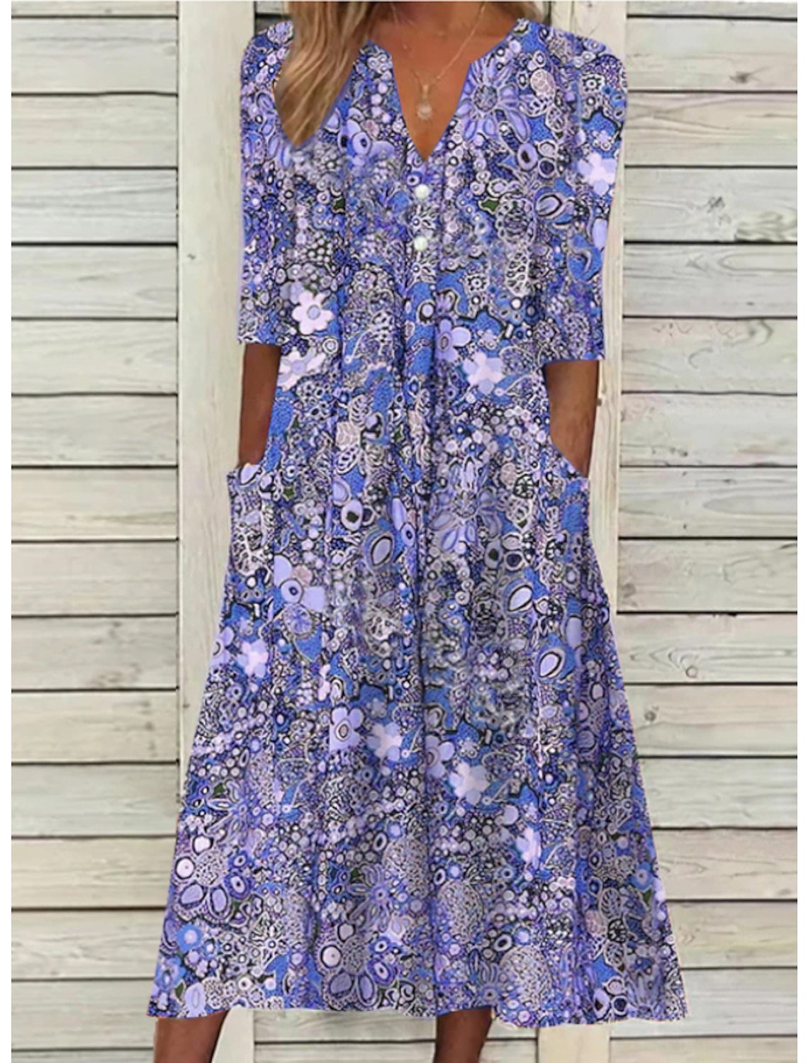 Women's Casual V-Neck Dress with Sleeves