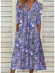 Women's Casual V-Neck Dress with Sleeves