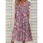 Women's Casual V-Neck Dress with Sleeves